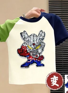 赛罗奥特曼变色儿童衣服春夏季男童女童卡通短袖T恤插肩袖上衣