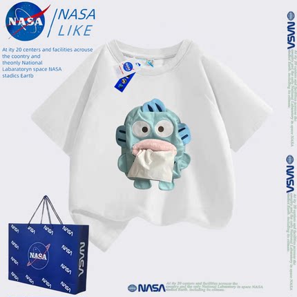 NASA童装小丑鱼抽纸衣服能放纸巾的T恤搞怪随身带纸亲子短袖上衣