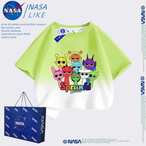 NASALIKE节奏盒子儿童t恤短袖纯棉渐变儿童夏季半袖女孩洋气上衣