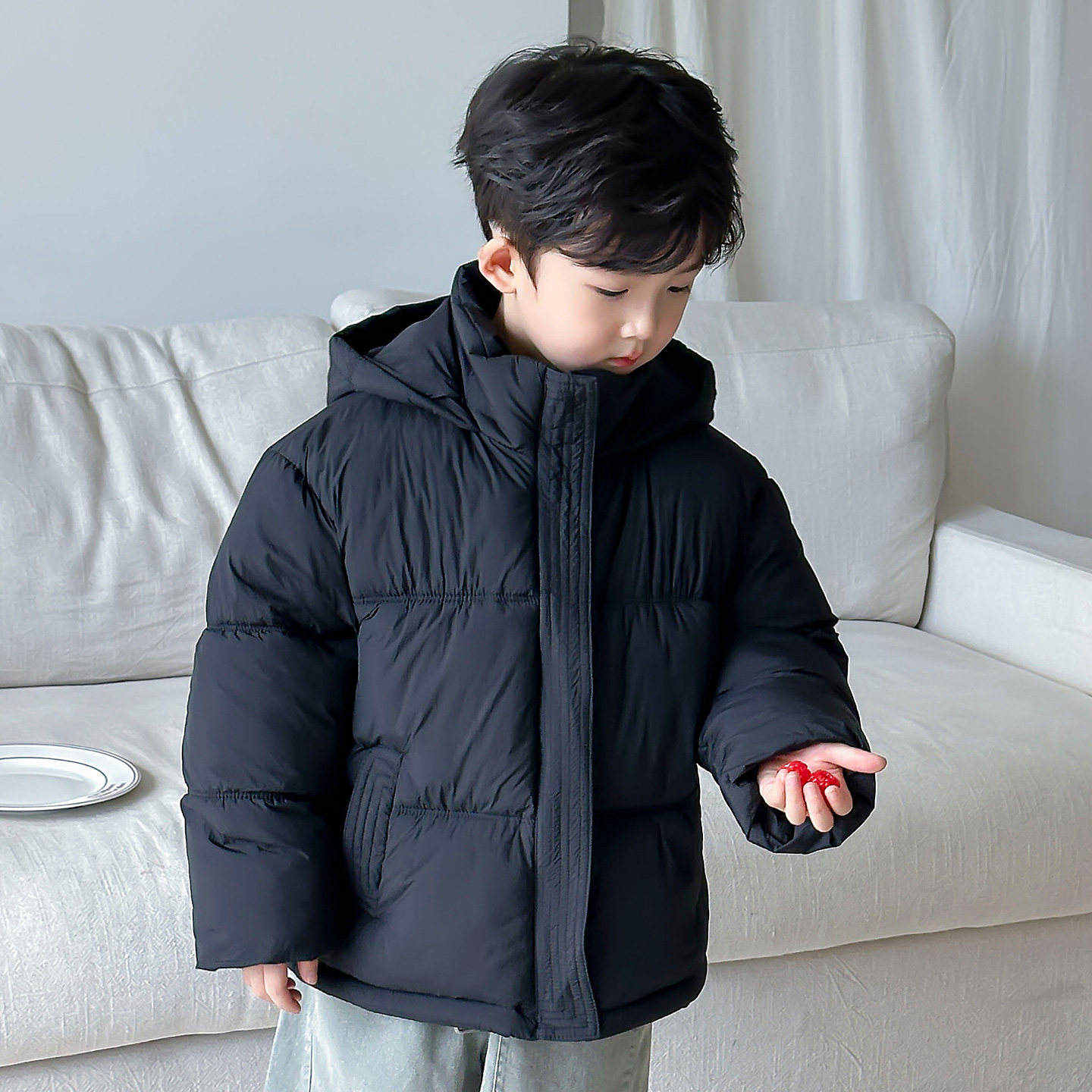 儿童棉服冬装宝宝拉链面包服保暖外套男女童连帽加厚短款棉袄韩版