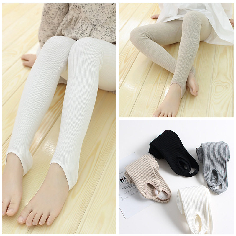 儿童打底袜子春季女童连裤袜春款黑色宝宝打底裤竖条纹白色踩脚袜