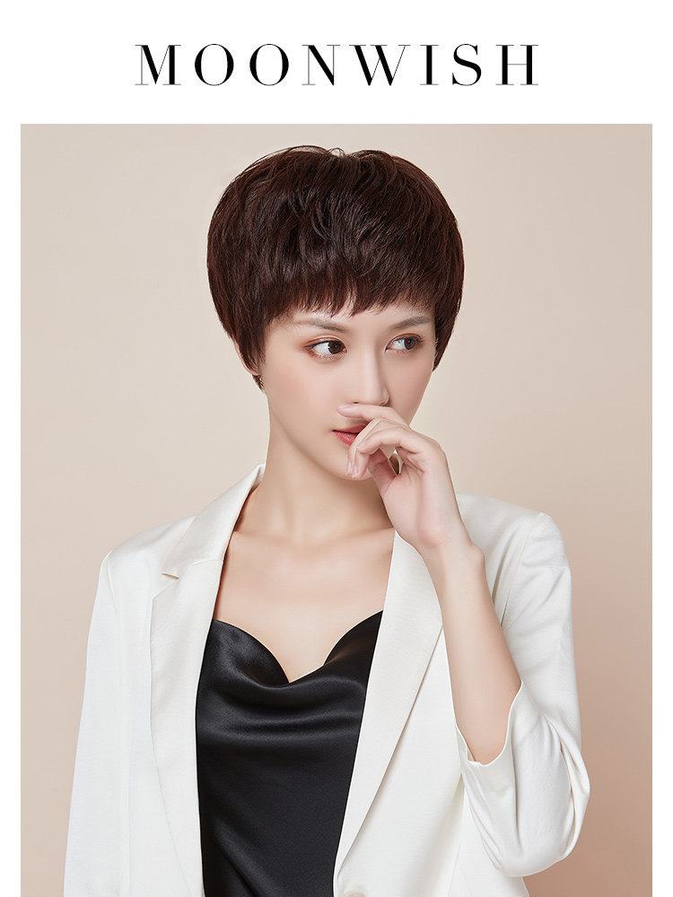 Dream Weishi wig female short from natural real hair round face repair face real hair wig set full head cover type short straight hair