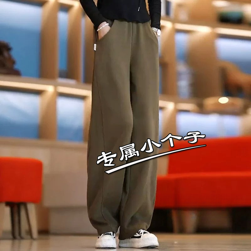 美式150九分小个子休闲香蕉阔腿裤女秋冬新款高腰加绒直筒运动裤8