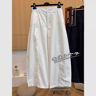 白色150九分小个子弯刀休闲裤女夏季薄款气球宽松显瘦直筒阔腿裤9