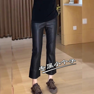 梨型身材显瘦休闲150九分微喇叭裤 新款 女秋季 145小个子哑光pu皮裤