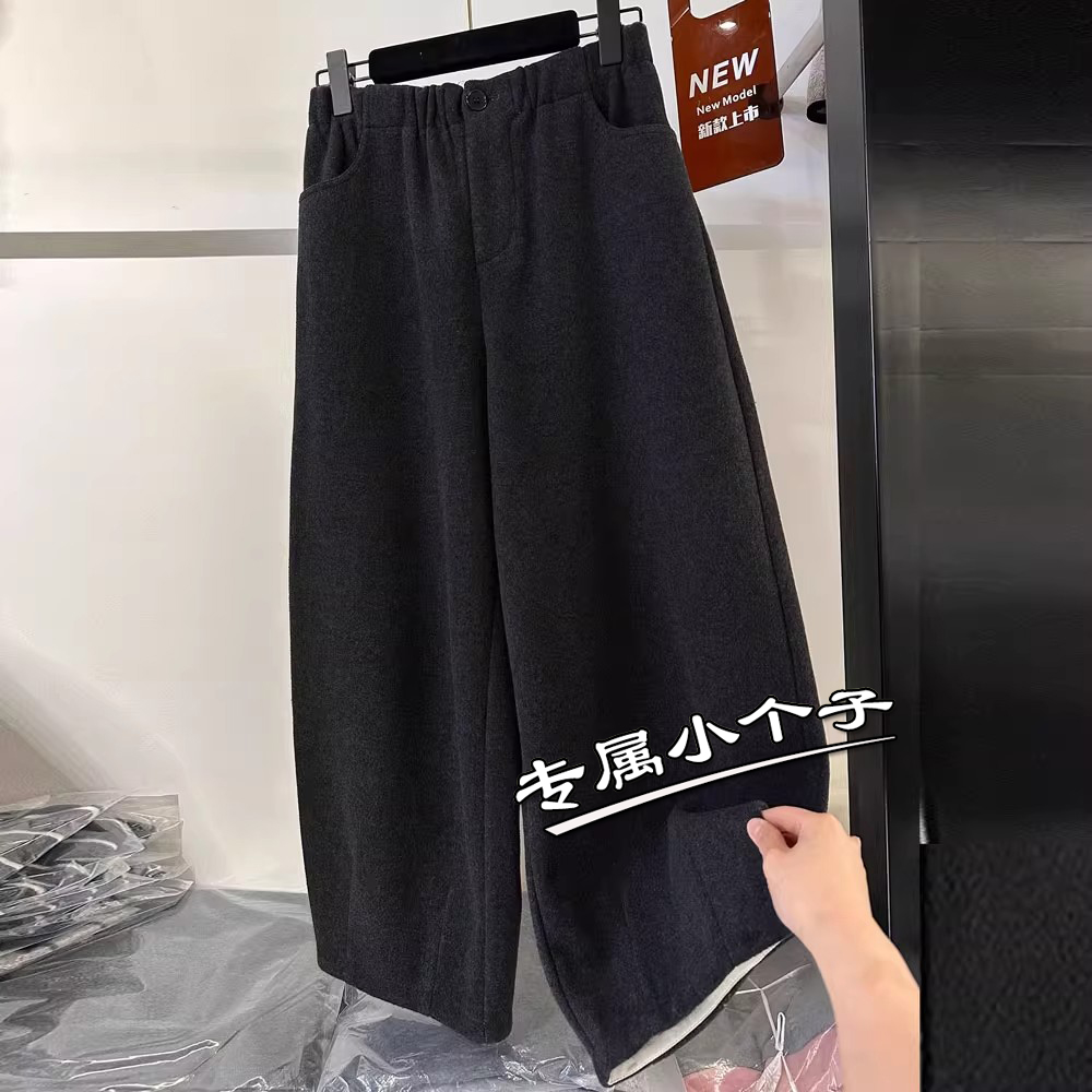 150小个子毛呢弯刀休闲九分裤女