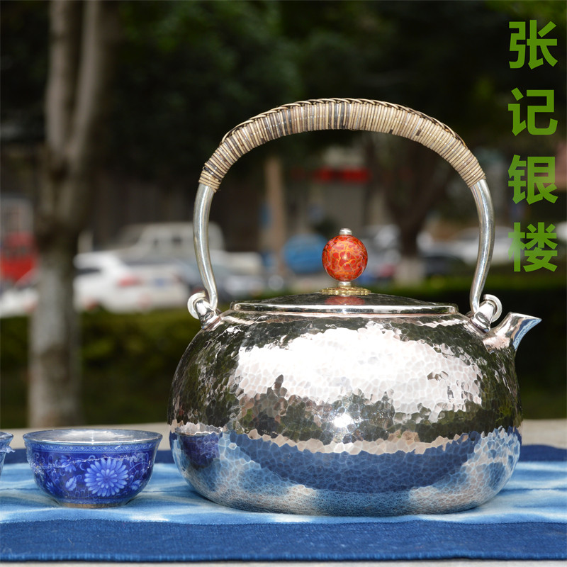 非遗纯手工一张打银壶锤纹錾刻茶壶泡茶壶家用999纯银足银茶具