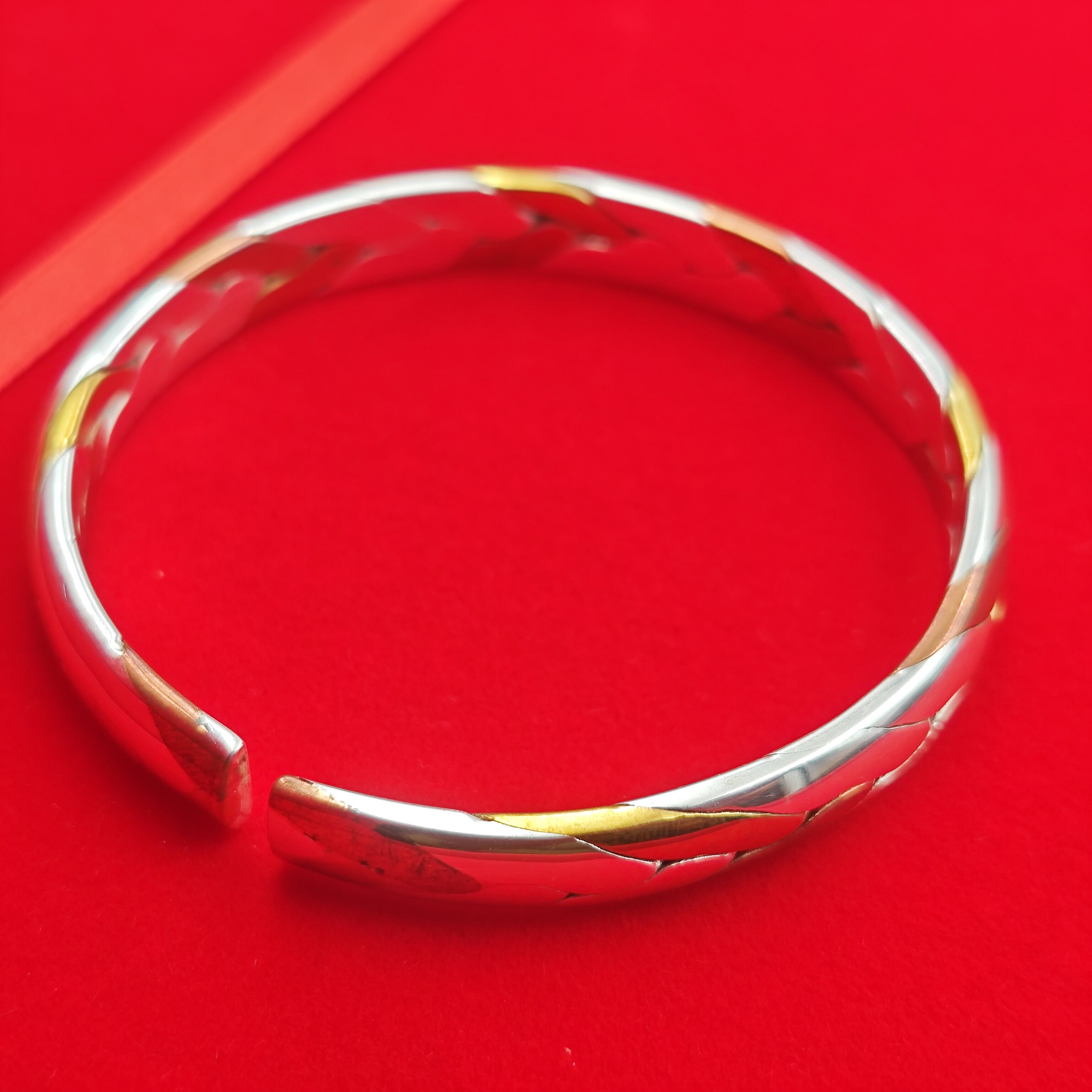 S9999足银女款绞丝编织银开口手镯新中式精致朋友礼物