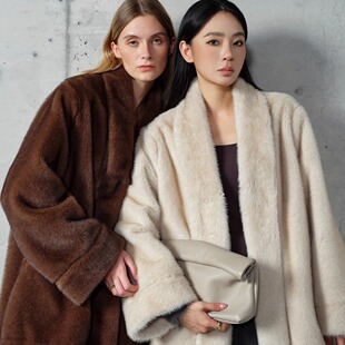 廓形保暖显瘦高级感仿貂毛宽松百搭大衣 环保皮草外套经典 娜娜