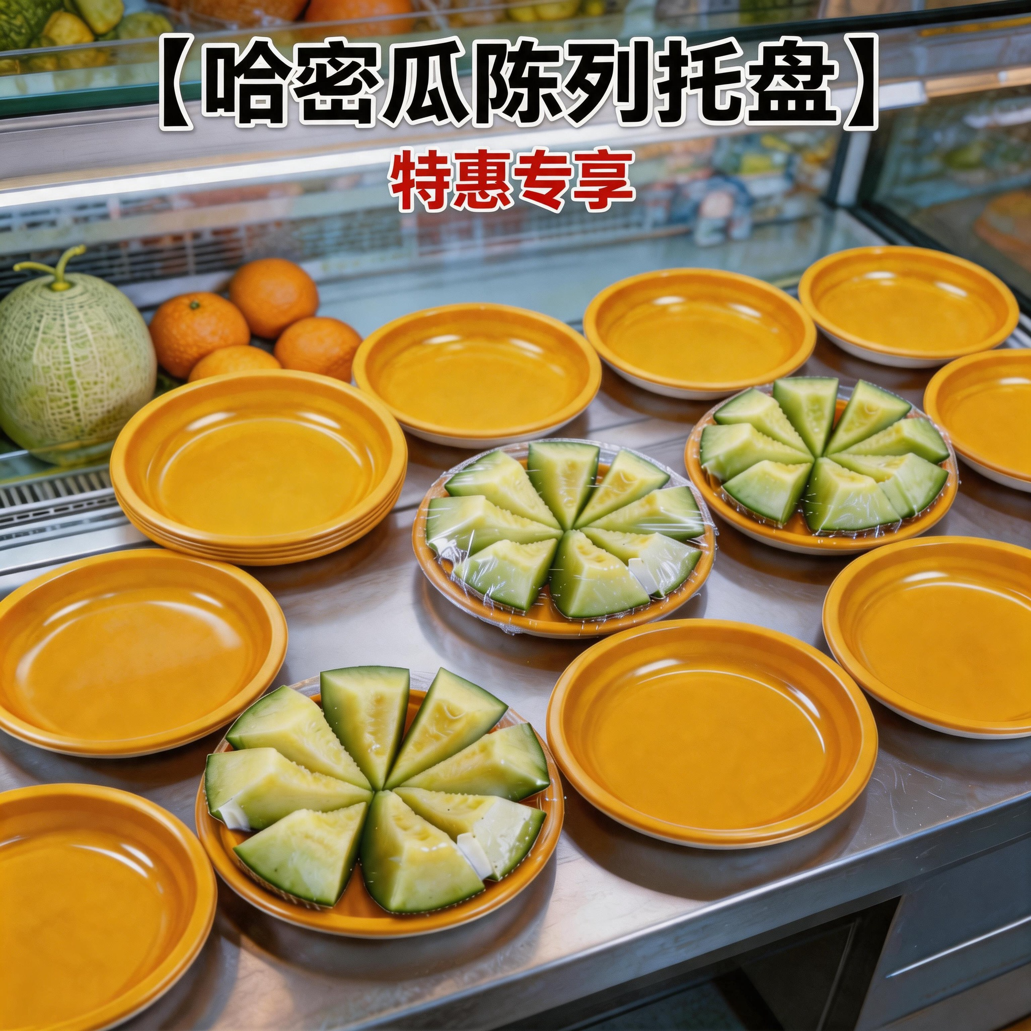 PP 材质蜜瓜果切盘 安全无异味双色设计提升水果卖相陈列盘果切盒