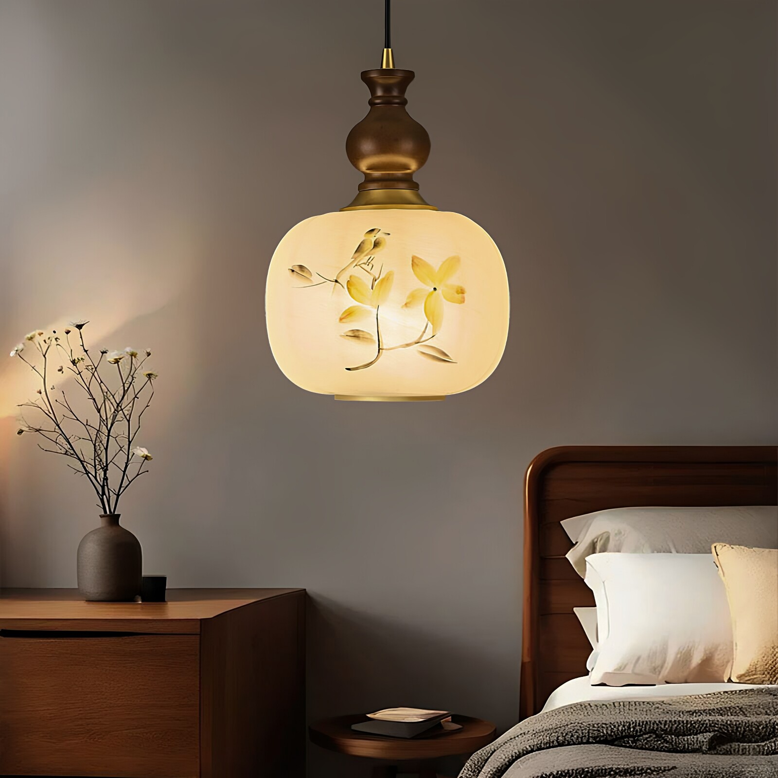 宋式美学卧室床头小吊灯复古茶室中古风禅意吧台全铜餐厅灯新中式