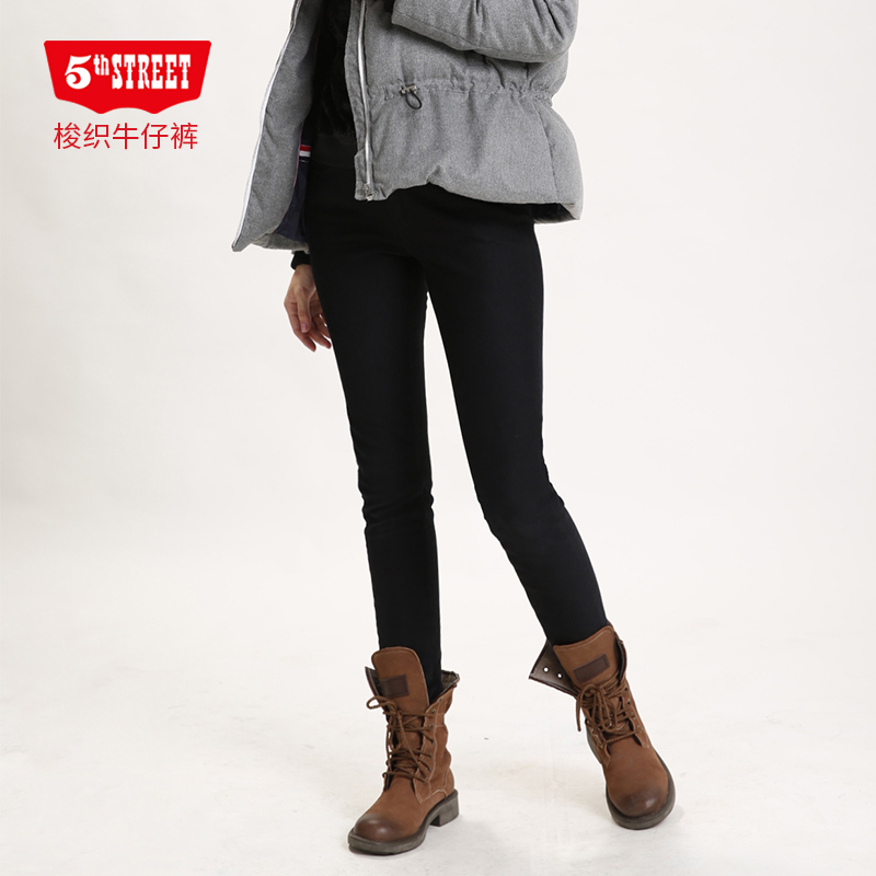 第五街女装防风保温牛仔裤高腰加绒加厚保暖铅笔裤冬季614986-174