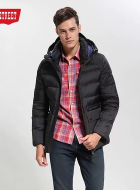 第五街男装韩版加厚修身短款羽绒服连帽男外套冬季651411-174