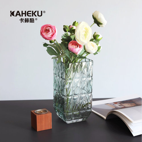 kaheku法式复古网格透明玻璃花瓶