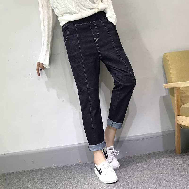 黑色高腰宽松哈伦牛仔裤女2026年春季新款时尚小个子大码胖mm小脚