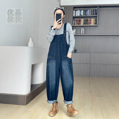 休闲复古减龄洋气牛仔背带裤显瘦