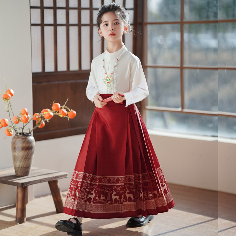 中国风马面裙女童2025新款春夏季套装儿童古风中大童汉服唐装春款