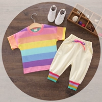 Girls Summer Rainbow Set Nữ Baby Fashion Net Đỏ Tay ngắn Mùa hè Trẻ em Mặc hai mảnh Ocean Wave - Phù hợp với trẻ em thời trang trẻ em cao cấp