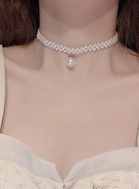 ins小众短款珍珠锁骨链仙气质简约网红choker颈链项链2025年新款