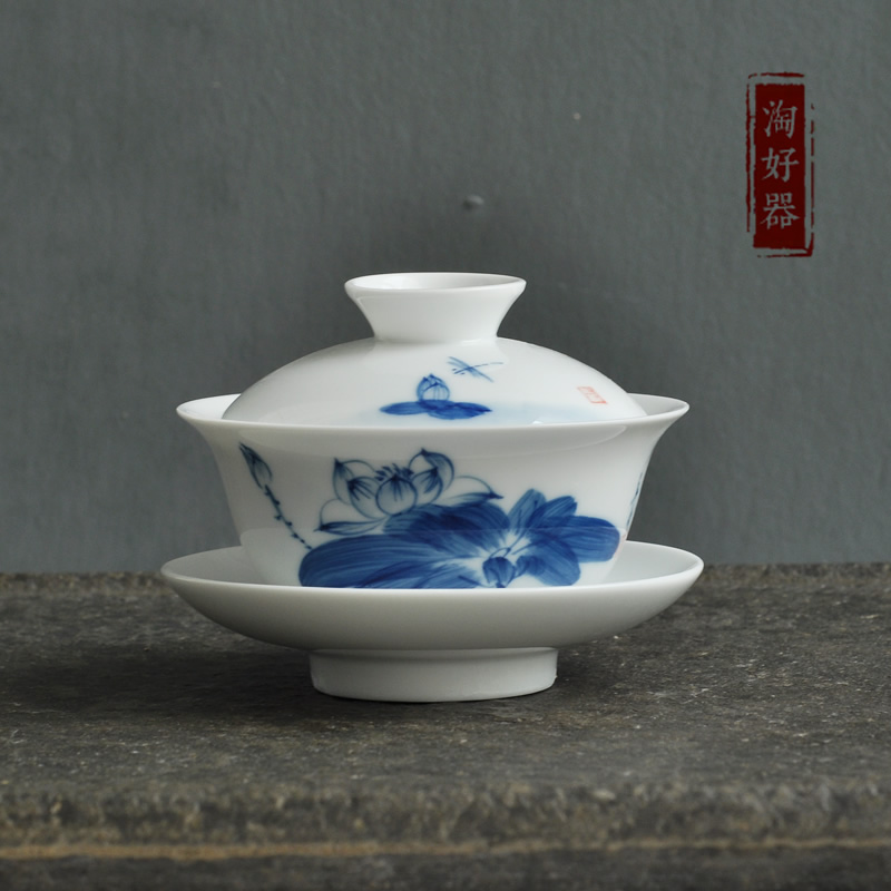 手绘三才盖碗茶杯陶瓷碗茶具套装