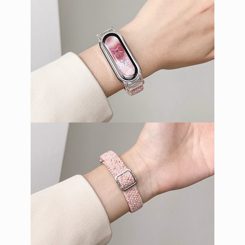 适用小米9表带手环876543调节编织nfc尼龙男女生可爱替换滑扣腕带