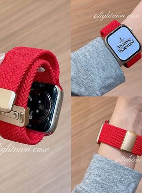 新年喜庆红色适用三星watch4/5/6/7手表表带Active2弹力GearS3/S4