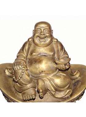 纯铜龙凤元宝佛家用摆件供奉笑佛大肚佛如意弥勒佛像玄关吉祥