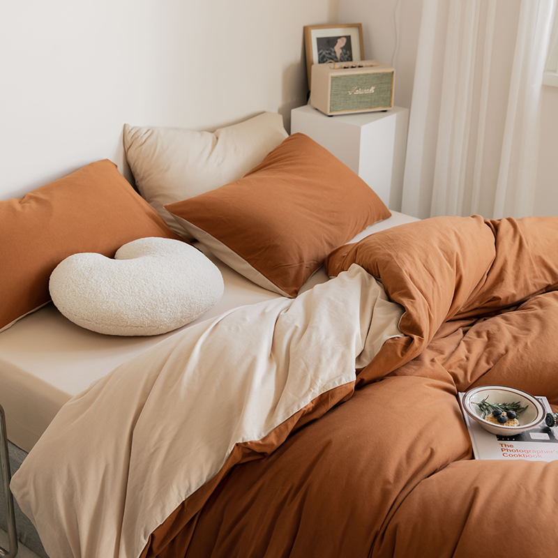 针织棉简约风超柔床笠式四件套