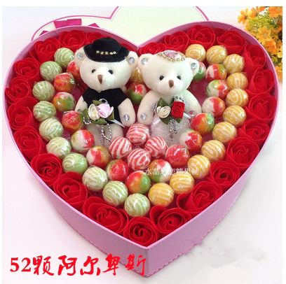 52颗阿尔卑斯棒棒糖果礼盒装送男女朋友老婆表白创意生日心形礼物