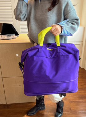 日韩风紫色旅行包男女通用大容量手提包短途出行收纳袋学生带轮