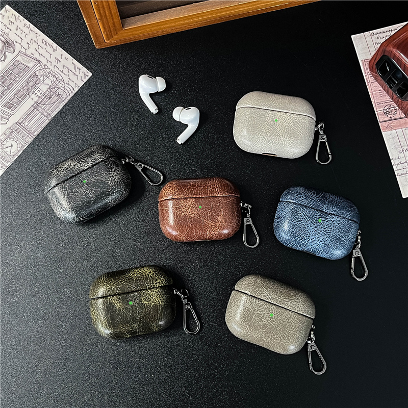 由梨ins纯色简约大气复古风油皮适用airpodspro2保护壳新款二代保护套airpods3耳机壳苹果1/2代全包硬壳4代