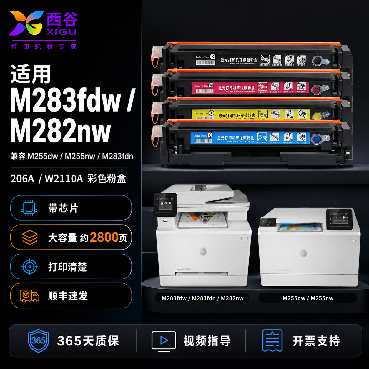 西谷适用惠普M283fdw硒鼓HP206A 207A M283fdn M283cdw M282nw M255dw M255nw激光打印机墨粉W2110A W2210A