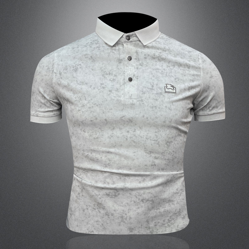 2026新款夏季丝光棉提花男士POLO翻领T恤6299P65白3D图，男装T恤，电商A315