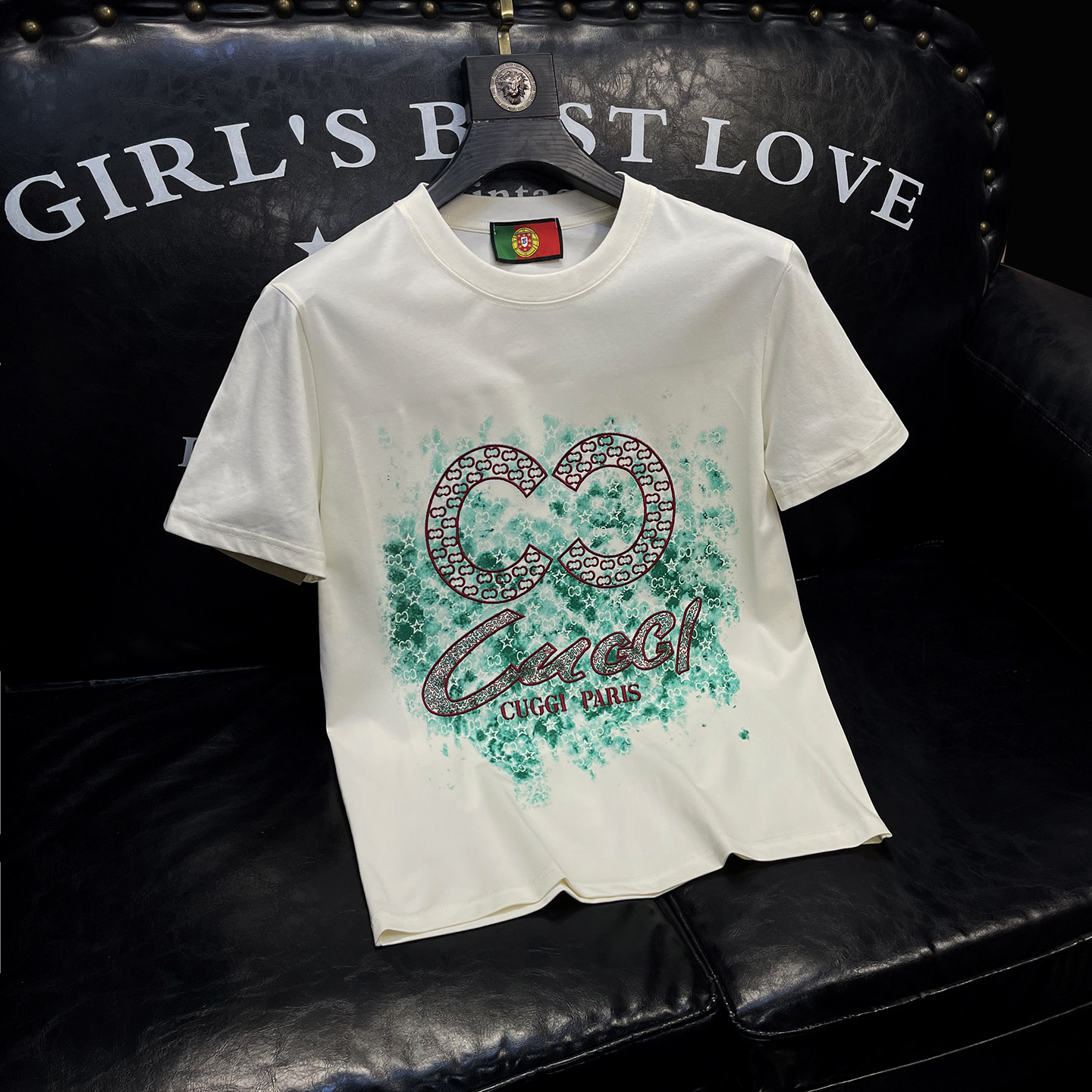 2026新款夏季男士重工艺刺绣T恤A315-XB89P75白沙发图，男装T恤，电商A315