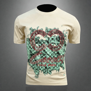 2026新款 夏季 男士重工艺刺绣T恤 A315-XB89 P75 3D图米色，男装T恤，电商A315