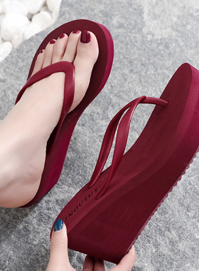 坡跟拖鞋夏季新款外穿休闲时尚厚底沙滩人字拖7.5厘米高跟凉拖女