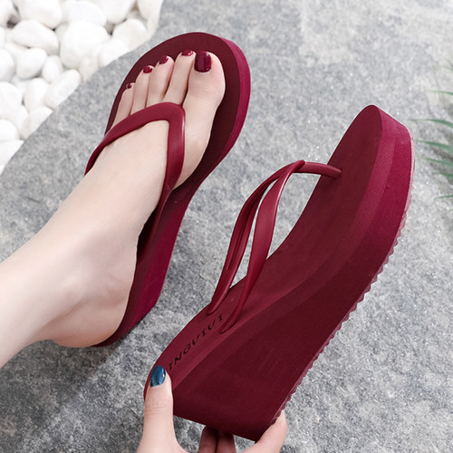 纯色百搭坡跟新款人字拖