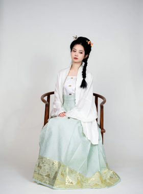【明】凤翥斋 鹿鹤同春 真丝混纺织金纱马面裙布料定制汉服
