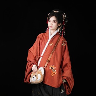 小熊猫 | 凤翥斋明制琵琶袖对穿交领织金缎复合绒短袄绣花汉服