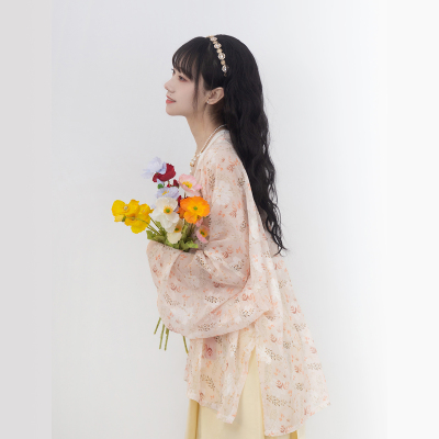 【现货】凤翥斋 洛阳花 宋飞机袖春夏剪花金丝雪纺纱汉服