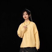 蛋黄酱 凤翥斋织金缎复合加绒立领对襟窄袖 短袄明制汉服冬保暖