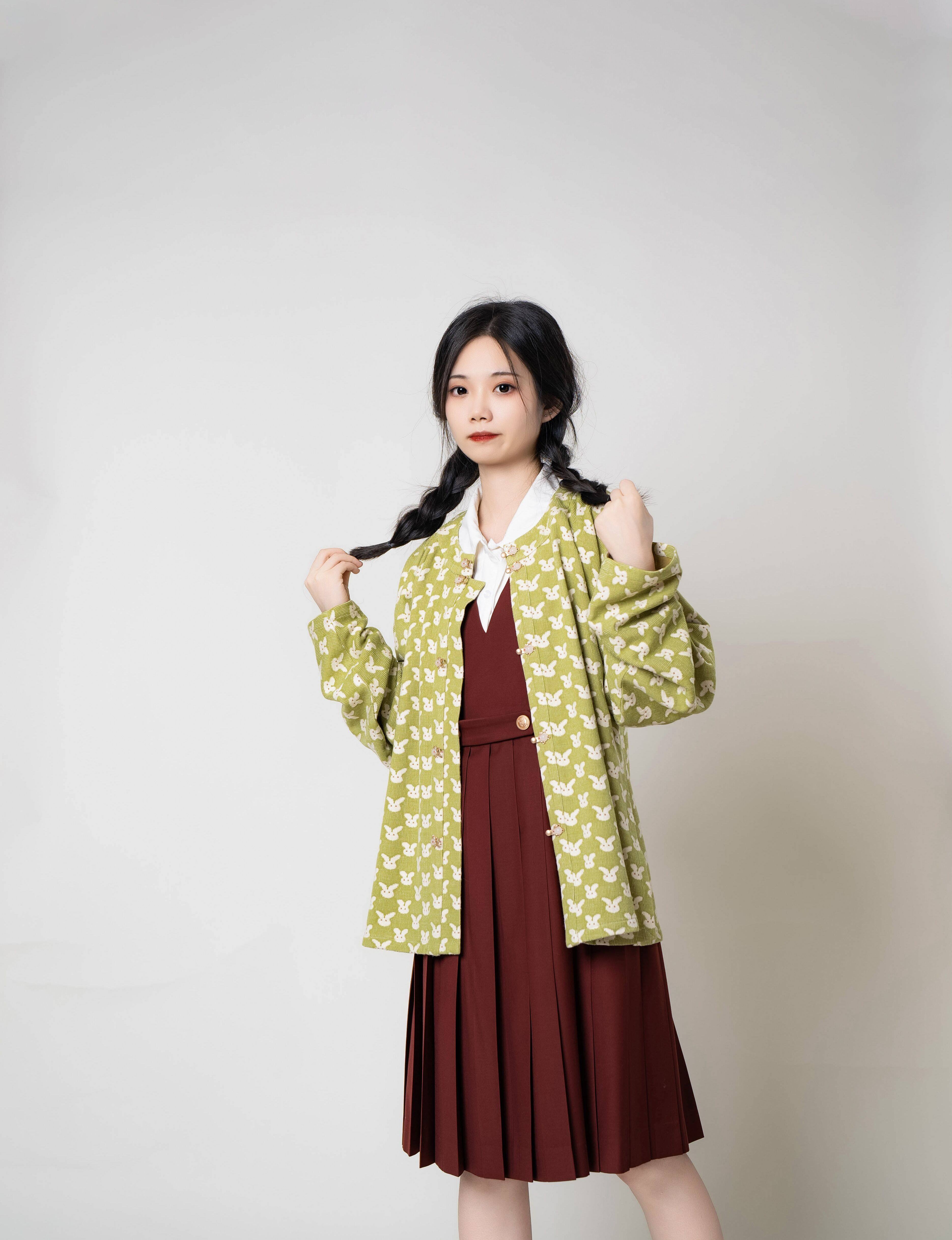 抹茶兔子 | 凤翥斋 |明制圆领对襟窄袖针织衫汉服