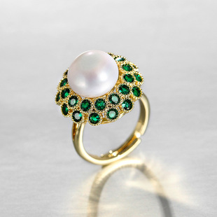 戴拉淡水珍珠戒指女高级感小众饰品潮时尚水晶 个性食指开口指环