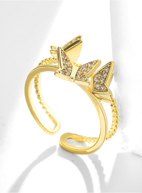 双层蝴蝶飞舞设计感百搭配饰戒子