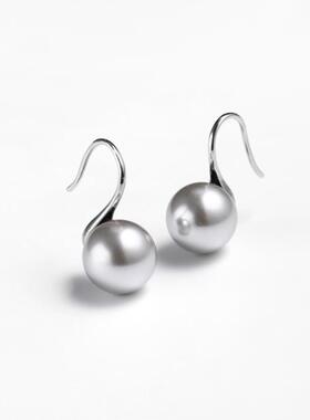 戴拉925银耳环女时尚灰色仿珍珠潮复古耳饰 小众高级感气质耳钩