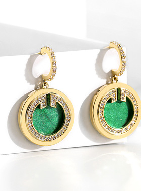 戴拉高级感复古耳环女气质绿色耳饰潮小众设计 个性时尚银针耳坠