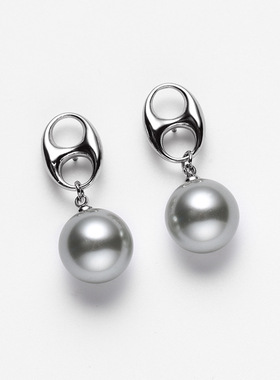 戴拉施家珍珠耳环女时尚银针耳饰潮法式灰色 小众高级感气质耳坠