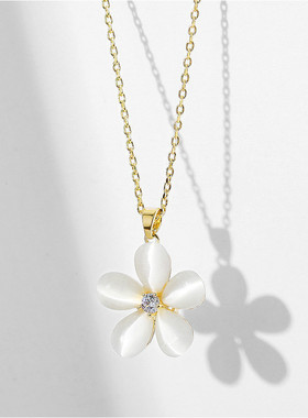 戴拉时尚项链女花朵猫眼石吊坠 甜美简约高级感 气质短款锁骨链
