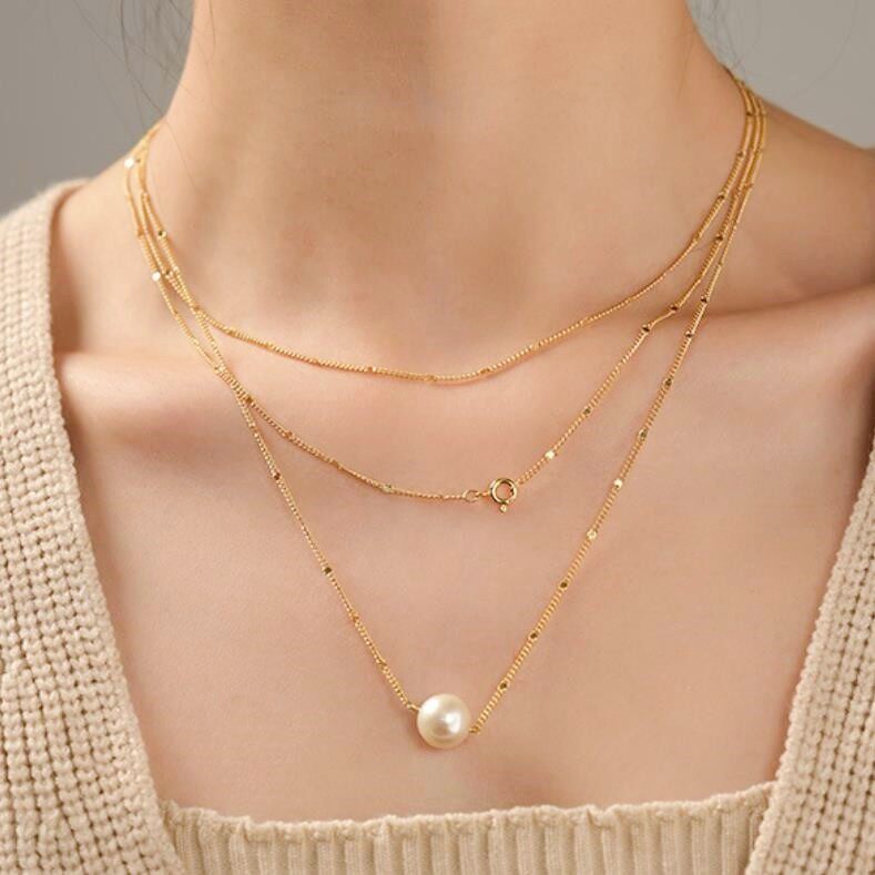 戴拉时尚长款项链女气质淡水珍珠吊坠多层叠戴 个性高级感锁骨链