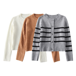 af2024秋冬新款季老钱风高品质重磅推女士单排扣针织开衫毛衣外套